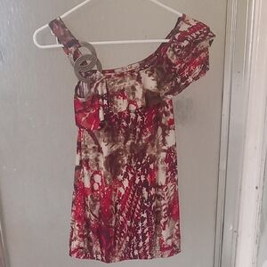 Red and Brown One-Shoulder Dress